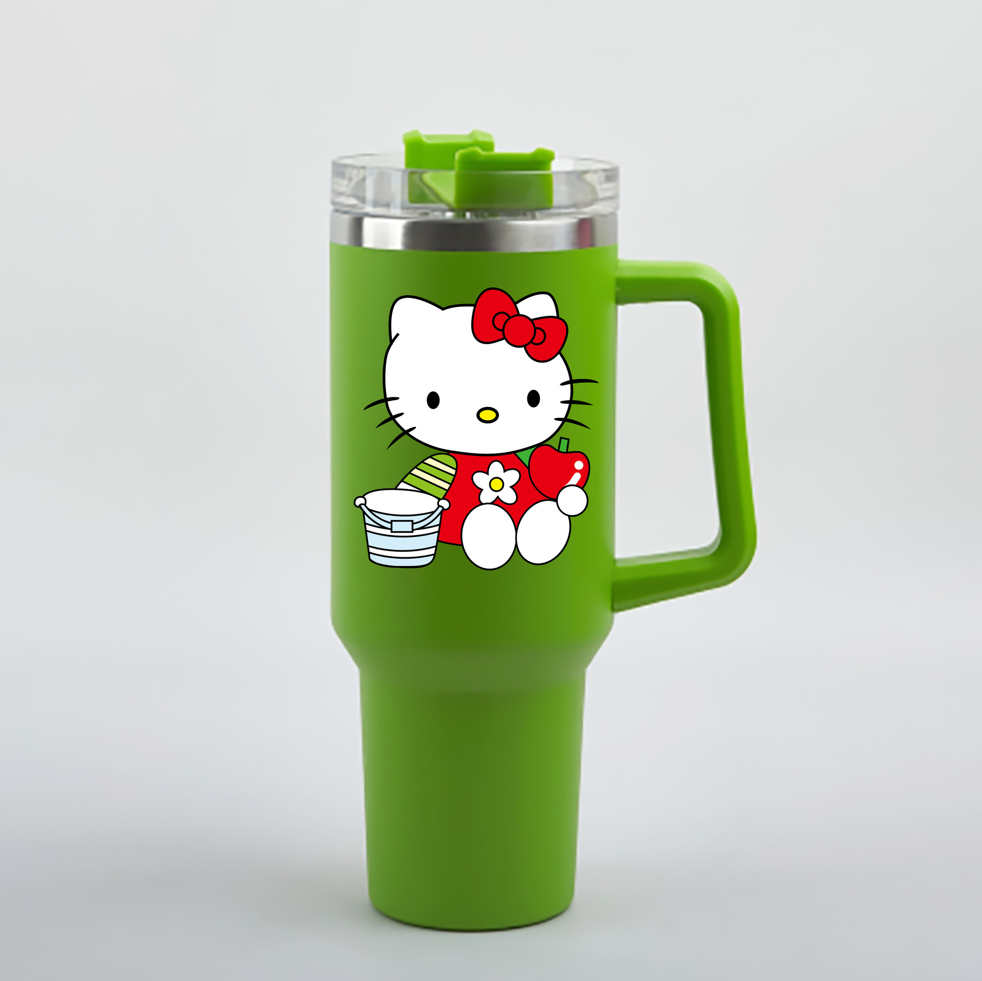 （画像用） Hello Kitty ハローキティ 1200mL車用タンブラー - クリスタルステッカー（プラスチックストロー付き）